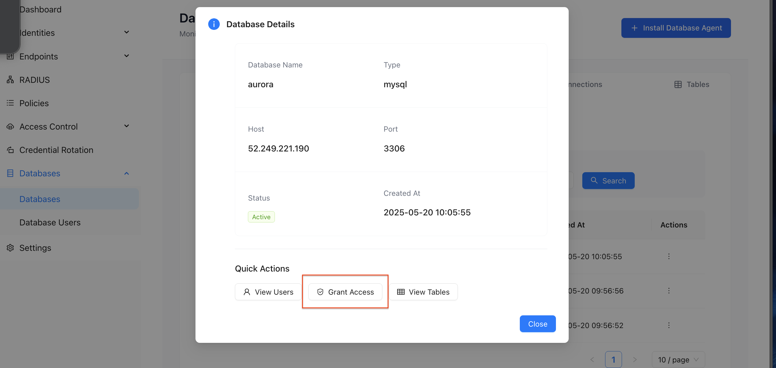 Database Agent Installation Screen